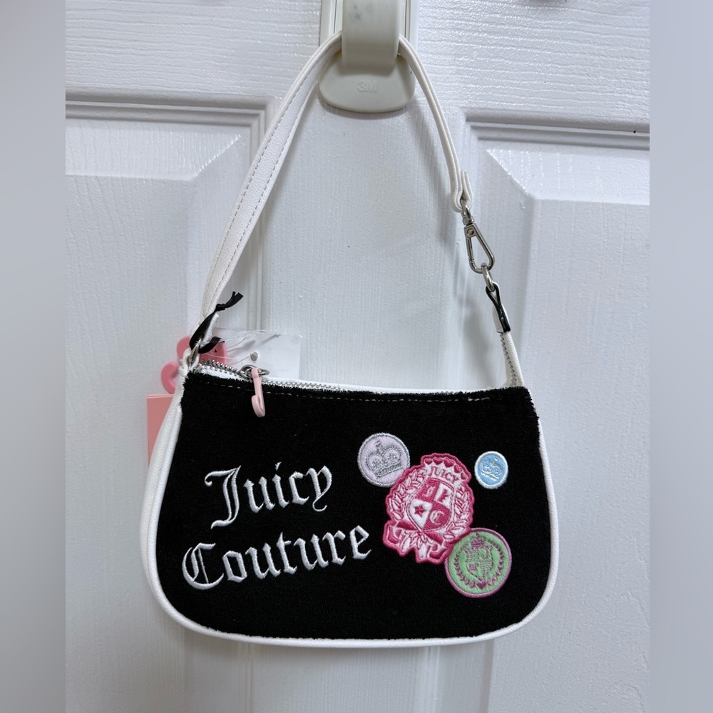 NWT Juicy Couture Juicy Girls Rule Wristlet In Black wPink & White Patch Accents